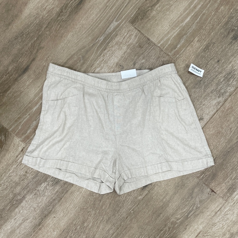 Old Navy Size XL Womens Linen Shorts Pull On Elastic Waist Khacki Tan